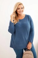 Sweter damski plus size z dekoltem łódką jeansowy