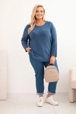 Sweter damski plus size z dekoltem łódką jeansowy