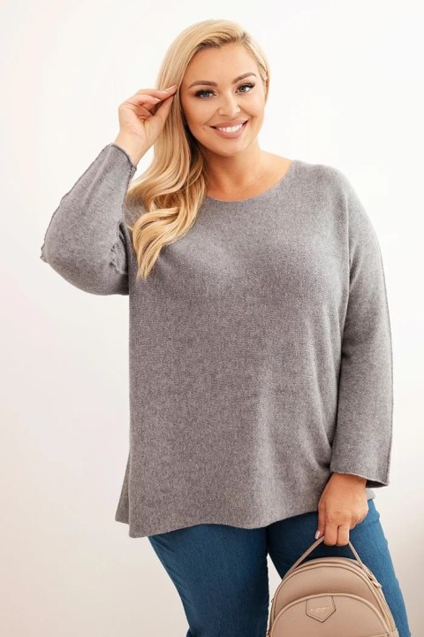 Sweter damski plus size z dekoltem łódką szary Sweter damski plus size z dekoltem łódką szary