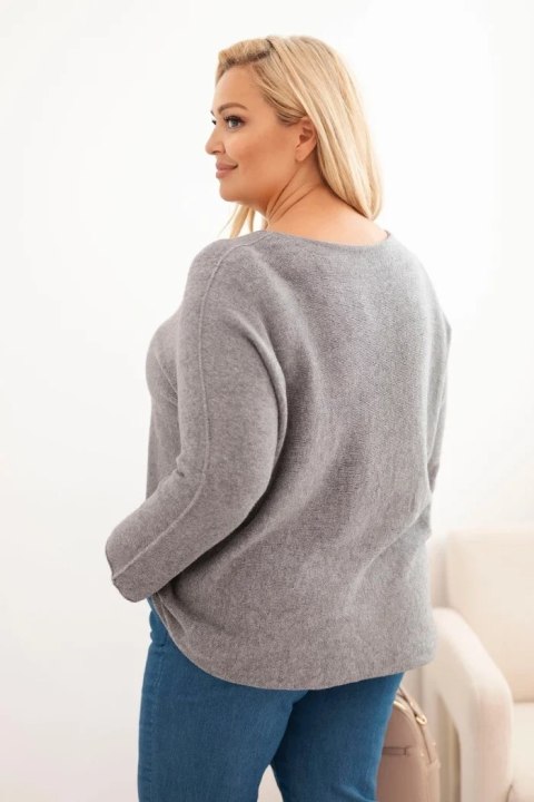 Sweter damski plus size z dekoltem łódką szary Sweter damski plus size z dekoltem łódką szary