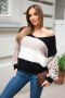 Sweter damski w pasy z warkoczami na rękawach z wełny czarny + beżowy
