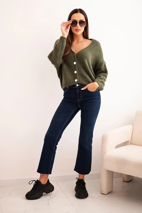 Sweter damski z dekoltem V i guzikami khaki Sweter damski z dekoltem V i guzikami khaki