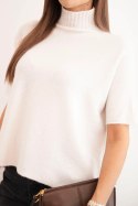 Sweter damski z krótkim rękawem o luźnym kroju beżowy