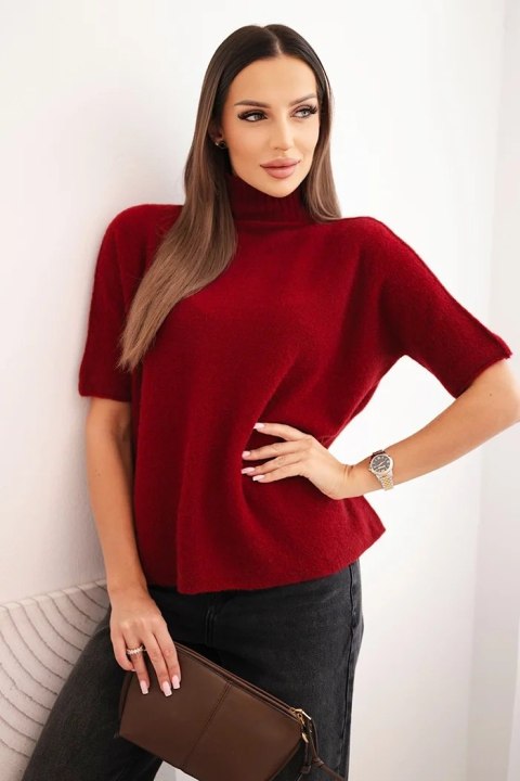 Sweter damski z krótkim rękawem o luźnym kroju bordowy Sweter damski z krótkim rękawem o luźnym kroju bordowy