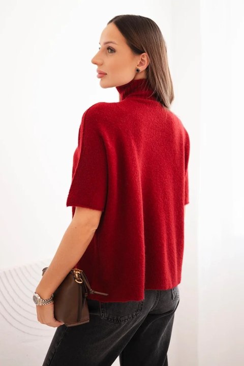 Sweter damski z krótkim rękawem o luźnym kroju bordowy Sweter damski z krótkim rękawem o luźnym kroju bordowy