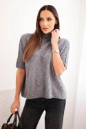 Sweter damski z krótkim rękawem o luźnym kroju szary