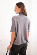 Sweter damski z krótkim rękawem o luźnym kroju szary
