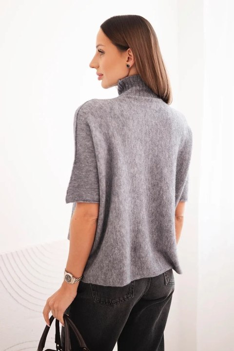 Sweter damski z krótkim rękawem o luźnym kroju szary Sweter damski z krótkim rękawem o luźnym kroju szary