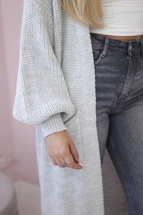 Sweter długi kardigan jasny szary Sweter długi kardigan jasny szary