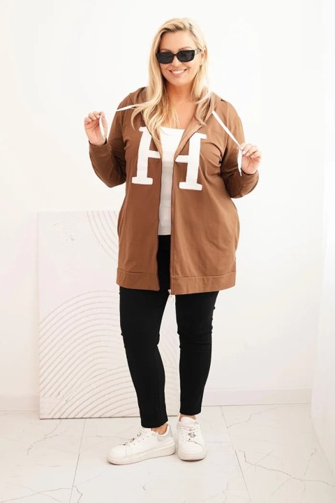 Bluza damska Plus Size bawełniana z kapturem i dużą literą H camelowa Bluza damska Plus Size bawełniana z kapturem i dużą literą H camelowa