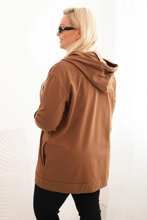 Bluza damska Plus Size bawełniana z kapturem i dużą literą H camelowa Bluza damska Plus Size bawełniana z kapturem i dużą literą H camelowa