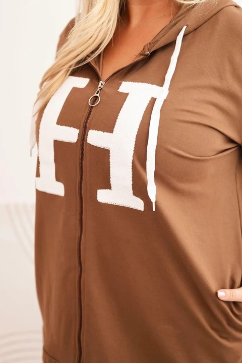 Bluza damska Plus Size bawełniana z kapturem i dużą literą H camelowa Bluza damska Plus Size bawełniana z kapturem i dużą literą H camelowa