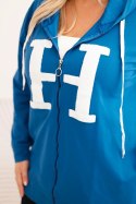 Bluza damska Plus Size bawełniana z kapturem i dużą literą H chabrowa