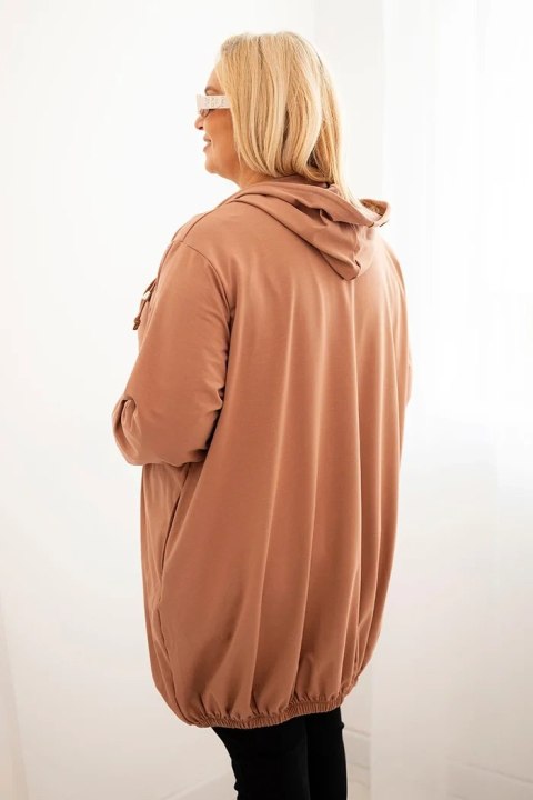 Bluza damska Plus Size bawełniana z kapturem i zamkiem cappuccino Bluza damska Plus Size bawełniana z kapturem i zamkiem cappuccino