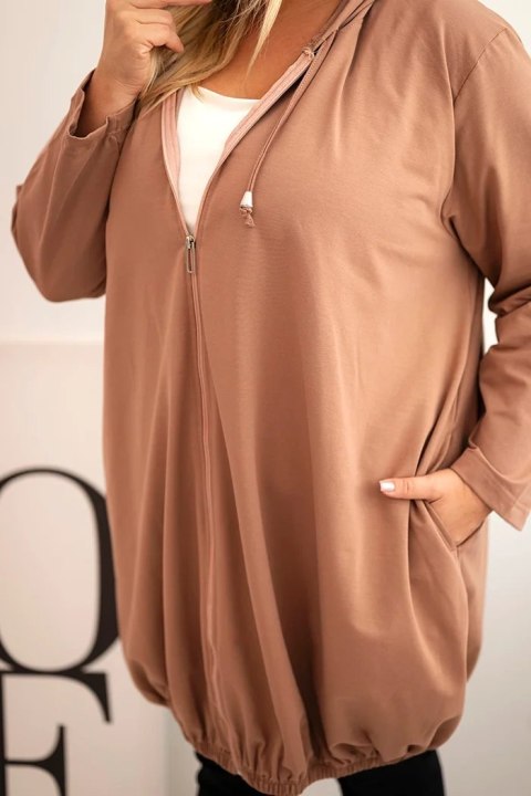 Bluza damska Plus Size bawełniana z kapturem i zamkiem cappuccino Bluza damska Plus Size bawełniana z kapturem i zamkiem cappuccino