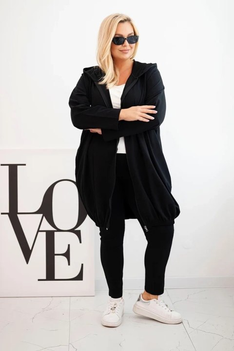 Bluza damska Plus Size bawełniana z kapturem i zamkiem czarna Bluza damska Plus Size bawełniana z kapturem i zamkiem czarna