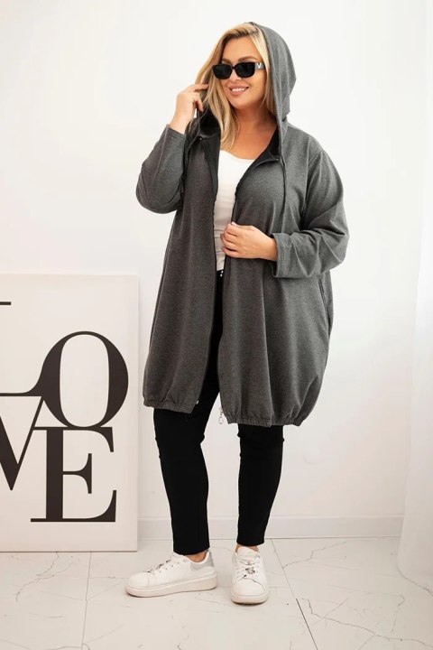 Bluza damska Plus Size bawełniana z kapturem i zamkiem grafitowa Bluza damska Plus Size bawełniana z kapturem i zamkiem grafitowa