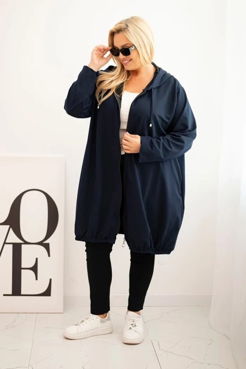 Bluza damska Plus Size bawełniana z kapturem i zamkiem granatowa Bluza damska Plus Size bawełniana z kapturem i zamkiem granatowa