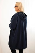 Bluza damska Plus Size bawełniana z kapturem i zamkiem granatowa