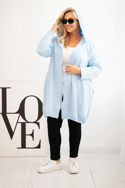 Bluza damska Plus Size bawełniana z kapturem i zamkiem niebieska Bluza damska Plus Size bawełniana z kapturem i zamkiem niebieska