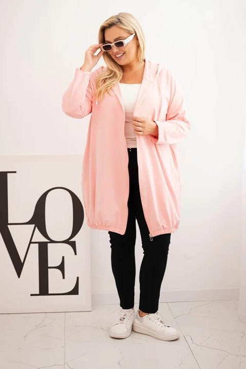 Bluza damska Plus Size bawełniana z kapturem i zamkiem pudrowy róż Bluza damska Plus Size bawełniana z kapturem i zamkiem pudrowy róż