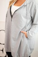 Bluza damska Plus Size bawełniana z kapturem i zamkiem szara