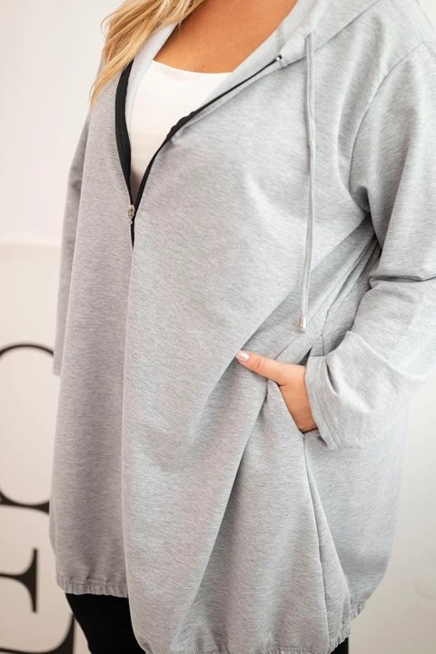 Bluza damska Plus Size bawełniana z kapturem i zamkiem szara Bluza damska Plus Size bawełniana z kapturem i zamkiem szara
