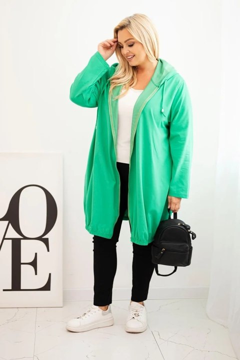 Bluza damska Plus Size bawełniana z kapturem i zamkiem zielona Bluza damska Plus Size bawełniana z kapturem i zamkiem zielona
