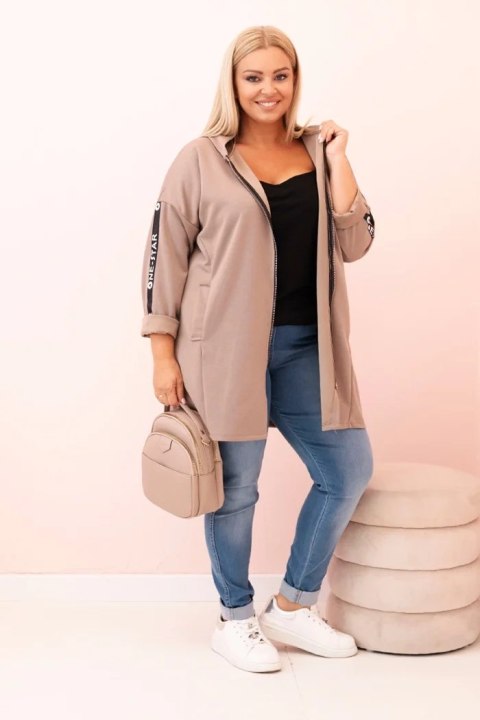 Bluza damska Plus Size z wiskozą rozpinana z kapturem ciemno beżowa Bluza damska Plus Size z wiskozą rozpinana z kapturem ciemno beżowa