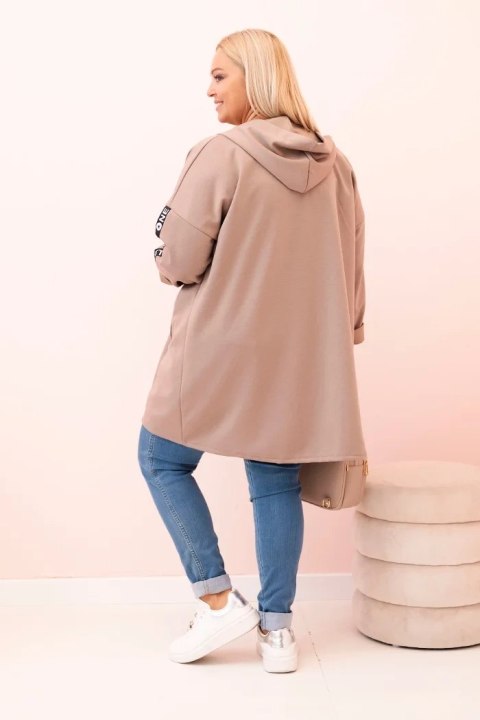 Bluza damska Plus Size z wiskozą rozpinana z kapturem ciemno beżowa Bluza damska Plus Size z wiskozą rozpinana z kapturem ciemno beżowa