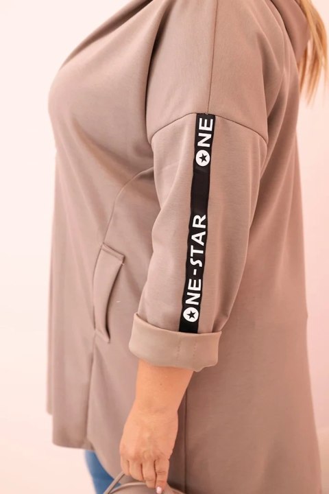 Bluza damska Plus Size z wiskozą rozpinana z kapturem ciemno beżowa Bluza damska Plus Size z wiskozą rozpinana z kapturem ciemno beżowa
