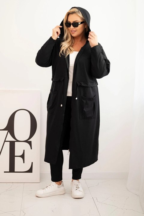 Bluza damska bawełniana Plus Size z kapturem i kieszeniami czarna Bluza damska bawełniana Plus Size z kapturem i kieszeniami czarna