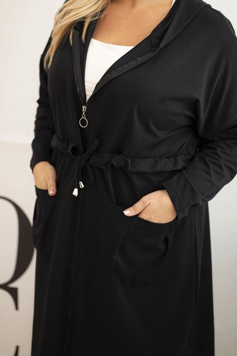 Bluza damska bawełniana Plus Size z kapturem i kieszeniami czarna Bluza damska bawełniana Plus Size z kapturem i kieszeniami czarna
