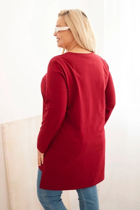 Bluzka damska Plus Size bawełniana z napisem i dekoltem V bordowa Bluzka damska Plus Size bawełniana z napisem i dekoltem V bordowa