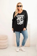 Bluzka damska Plus Size bawełniana z napisem i dekoltem V czarna