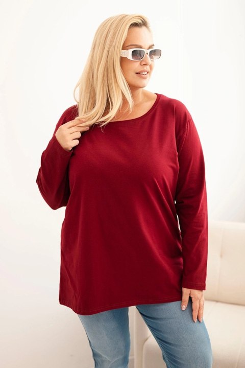 Bluzka damska Plus Size bawełniana z okrągłym dekoltem bordowa Bluzka damska Plus Size bawełniana z okrągłym dekoltem bordowa