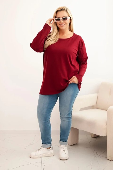 Bluzka damska Plus Size bawełniana z okrągłym dekoltem bordowa Bluzka damska Plus Size bawełniana z okrągłym dekoltem bordowa