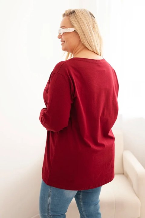 Bluzka damska Plus Size bawełniana z okrągłym dekoltem bordowa Bluzka damska Plus Size bawełniana z okrągłym dekoltem bordowa