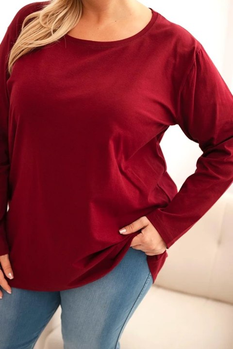 Bluzka damska Plus Size bawełniana z okrągłym dekoltem bordowa Bluzka damska Plus Size bawełniana z okrągłym dekoltem bordowa