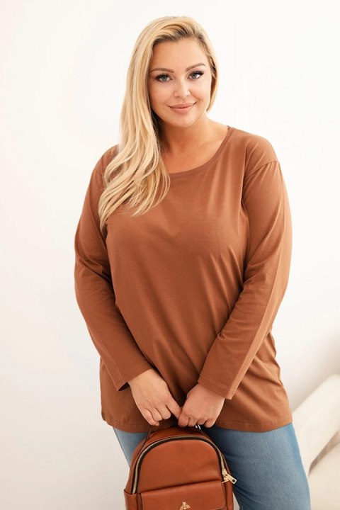 Bluzka damska Plus Size bawełniana z okrągłym dekoltem camelowa Bluzka damska Plus Size bawełniana z okrągłym dekoltem camelowa