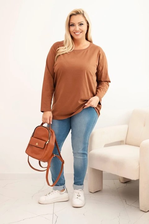 Bluzka damska Plus Size bawełniana z okrągłym dekoltem camelowa Bluzka damska Plus Size bawełniana z okrągłym dekoltem camelowa