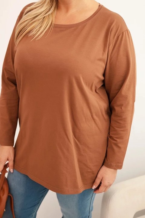 Bluzka damska Plus Size bawełniana z okrągłym dekoltem camelowa Bluzka damska Plus Size bawełniana z okrągłym dekoltem camelowa