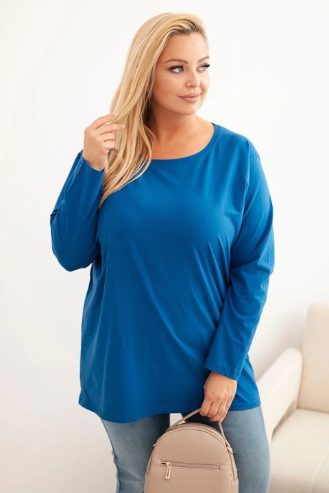 Bluzka damska Plus Size bawełniana z okrągłym dekoltem chabrowa Bluzka damska Plus Size bawełniana z okrągłym dekoltem chabrowa
