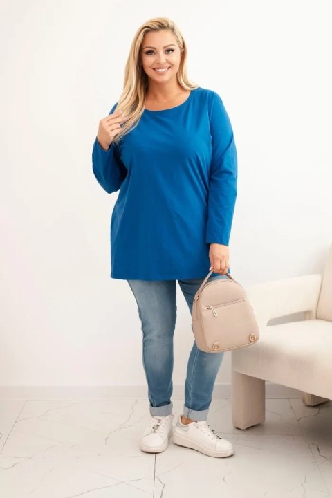 Bluzka damska Plus Size bawełniana z okrągłym dekoltem chabrowa Bluzka damska Plus Size bawełniana z okrągłym dekoltem chabrowa