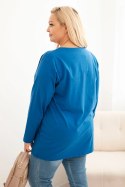 Bluzka damska Plus Size bawełniana z okrągłym dekoltem chabrowa