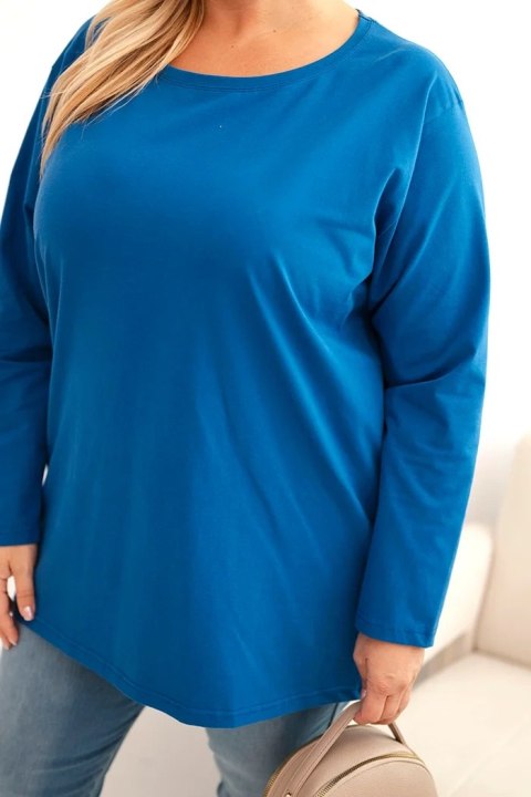 Bluzka damska Plus Size bawełniana z okrągłym dekoltem chabrowa Bluzka damska Plus Size bawełniana z okrągłym dekoltem chabrowa