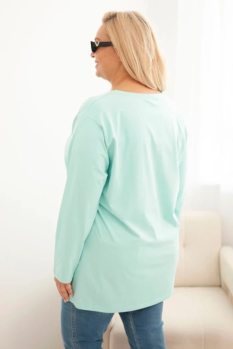Bluzka damska Plus Size bawełniana z okrągłym dekoltem miętowa Bluzka damska Plus Size bawełniana z okrągłym dekoltem miętowa