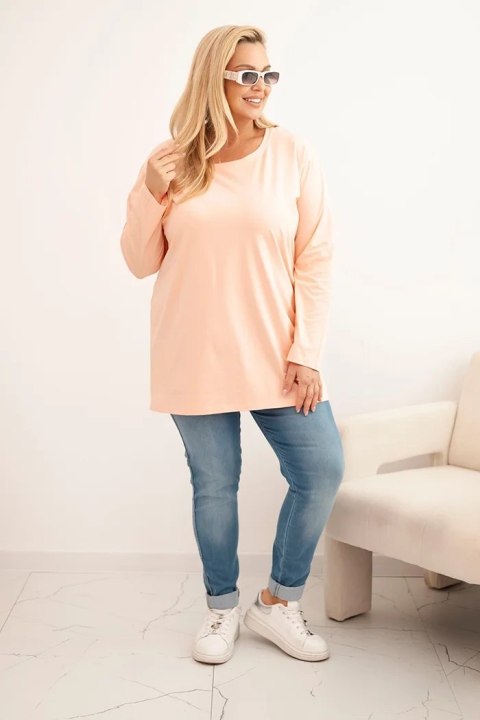 Bluzka damska Plus Size bawełniana z okrągłym dekoltem morelowa Bluzka damska Plus Size bawełniana z okrągłym dekoltem morelowa