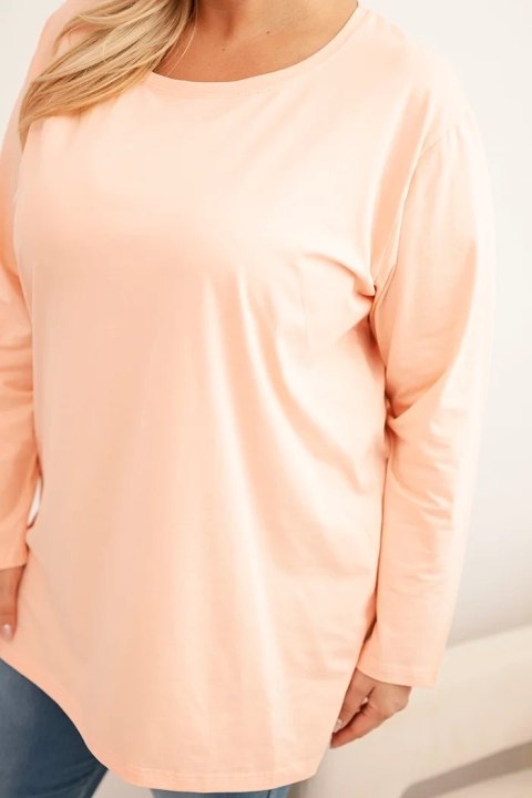Bluzka damska Plus Size bawełniana z okrągłym dekoltem morelowa Bluzka damska Plus Size bawełniana z okrągłym dekoltem morelowa