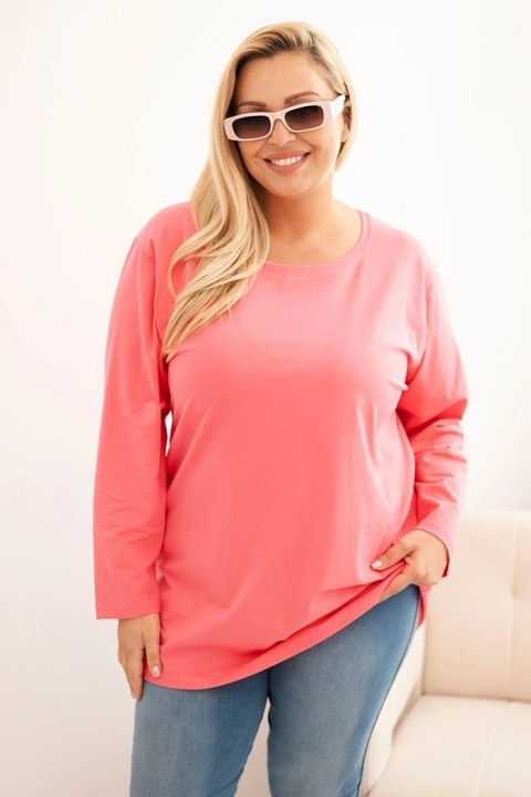 Bluzka damska Plus Size bawełniana z okrągłym dekoltem różowa Bluzka damska Plus Size bawełniana z okrągłym dekoltem różowa